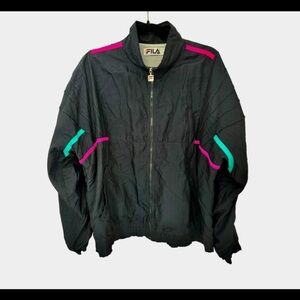 VTG Fila Black & Pink Windbreaker Jacket | Lightweight Athletic Zip-Up | Y2K